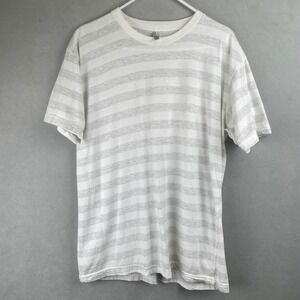 American Apparel Striped T Shirt White Short Sleeve Combed Cotton USA Made Men L